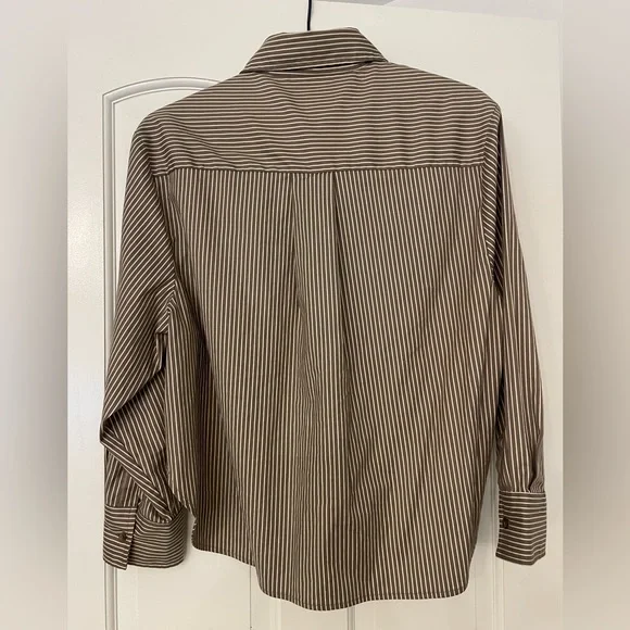 Reformation Andy Oversized Shirt in taupe stripe - Picture 8 of 8